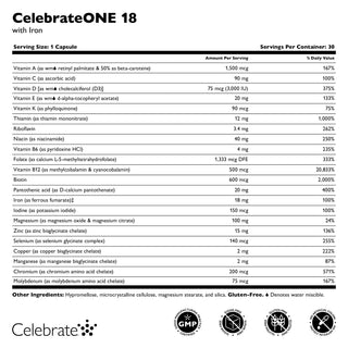 CelebrateONE 18 Kerran päivässä annosteltava Bariatric Multivitamiini raudan kanssa, kapselit, kapselit