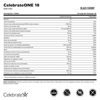 CelebrateONE 18 kerran päivässä nautittava monivitamiini, jossa on rautaa, pureskeltava tuote