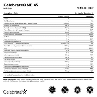 CelebrateONE 45 Kerran päivässä nautittava monivitamiini, jossa on rautaa, pureskeltava tuote