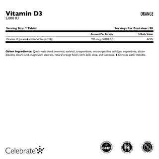 D3-vitamiini 125mcg (5.000 IU), Quick-Melt, Orange