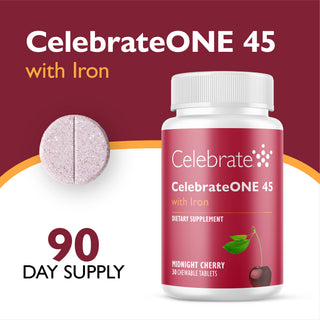 CelebrateONE 45 Kerran päivässä nautittava monivitamiini, jossa on rautaa, pureskeltava tuote
