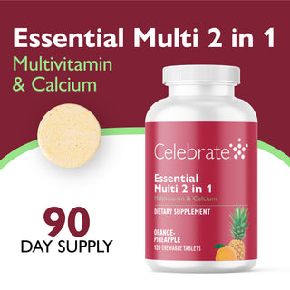 Essential Multi 2 in 1 monivitamiini kalsiumin kanssa, pureskeltava, pureskeltava