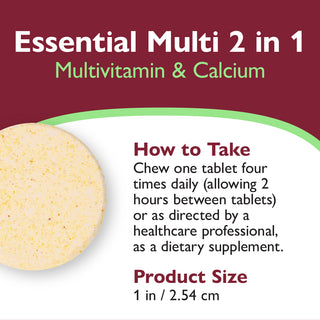Essential Multi 2 in 1 monivitamiini kalsiumin kanssa, pureskeltava, pureskeltava