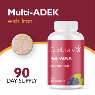 Multi-ADEK-vitamiini, jossa on 60 mg rautaa, pureskeltava, Grape